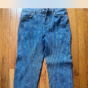 Mugler Blue Denim Pants with Stripes